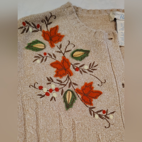 Penmans Vintage Beige Cardigan Sweater Fall Applique - Picture 9 of 15
